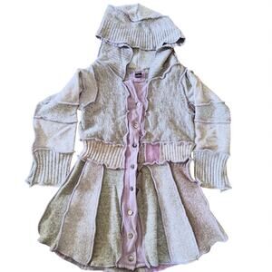 Beldan Womens’ Hooded Knit Boho Sweater Coat Gray Lavender Size XS / Girls’ XL